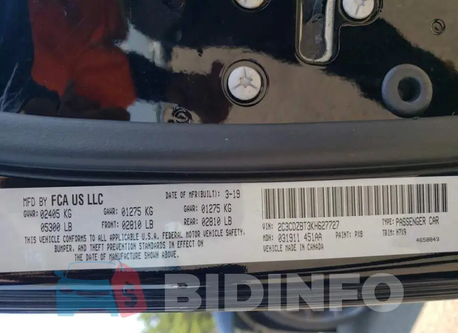 2C3CDZBT3KH627727 Photo# 10