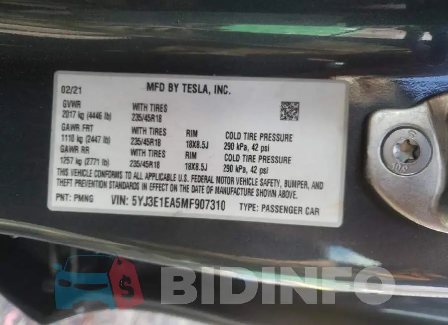 5YJ3E1EA5MF907310 Photo# 12