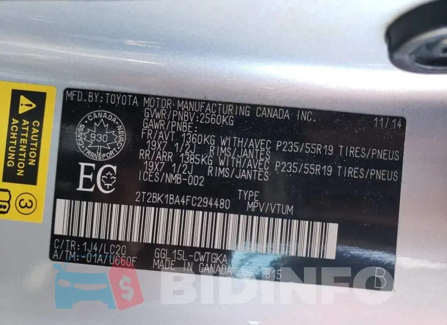 2T2BK1BA4FC294480 Photo# 10