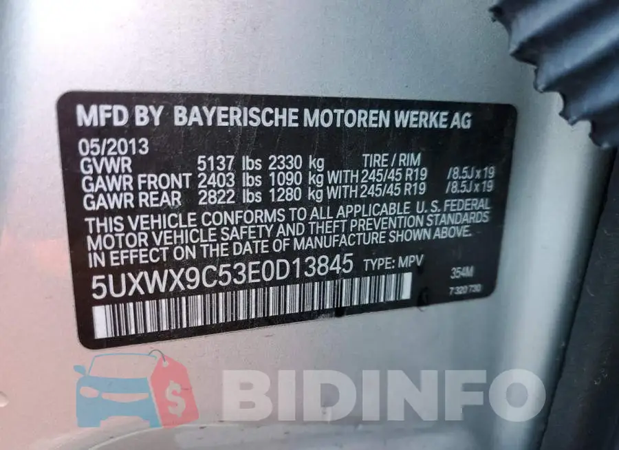 5UXWX9C53E0D13845 Photo# 12