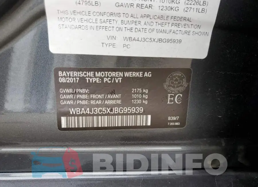 WBA4J3C5XJBG95939 Photo# 12