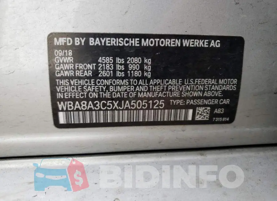 WBA8A3C5XJA505125 Photo# 12