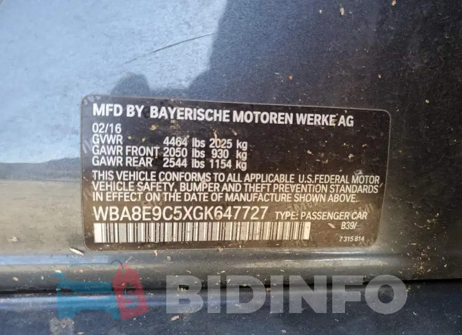 WBA8E9C5XGK647727 Photo# 12