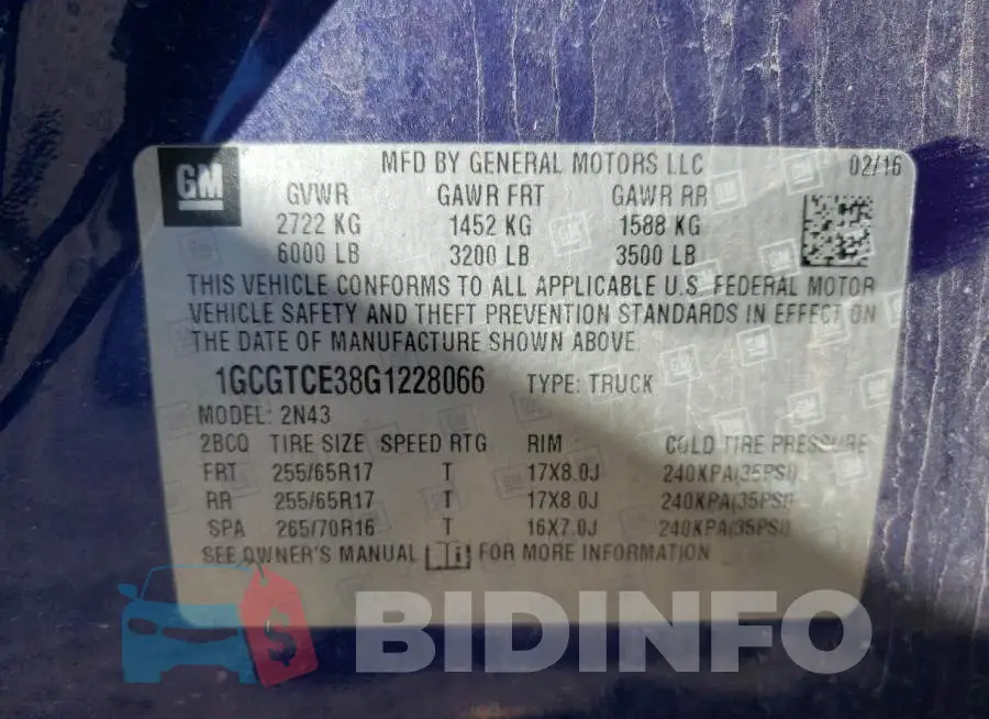 1GCGTCE38G1228066 Photo# 10