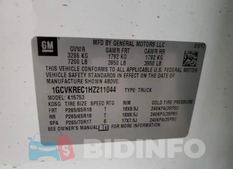 1GCVKREC1HZ211044 Photo# 13