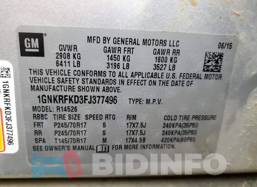 1GNKRFKD3FJ377496 Photo# 13