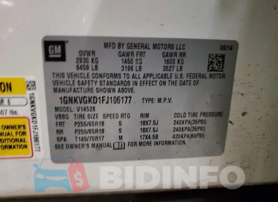 1GNKVGKD1FJ106177 Photo# 13