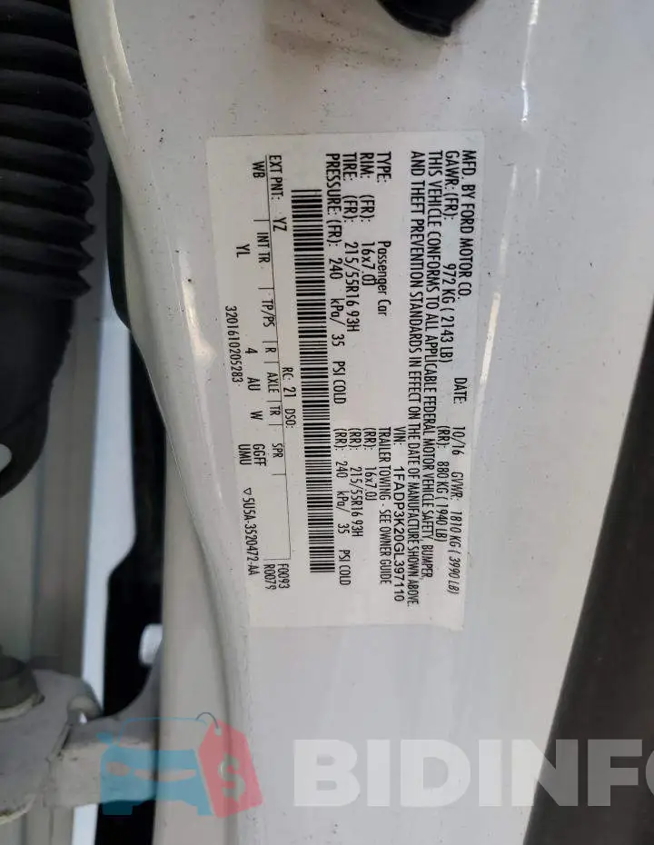 1FADP3K20GL397110 Photo# 12