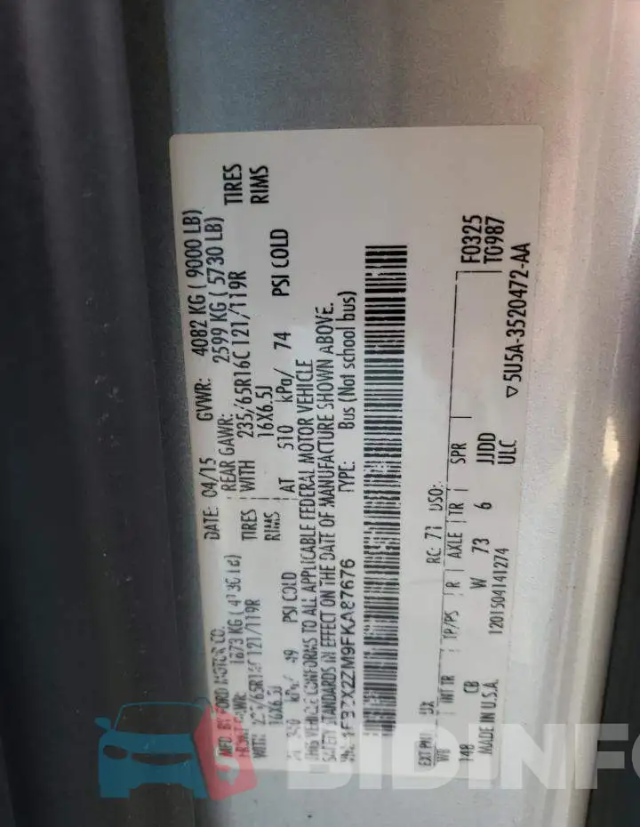1FBZX2ZM9FKA87676 Photo# 13