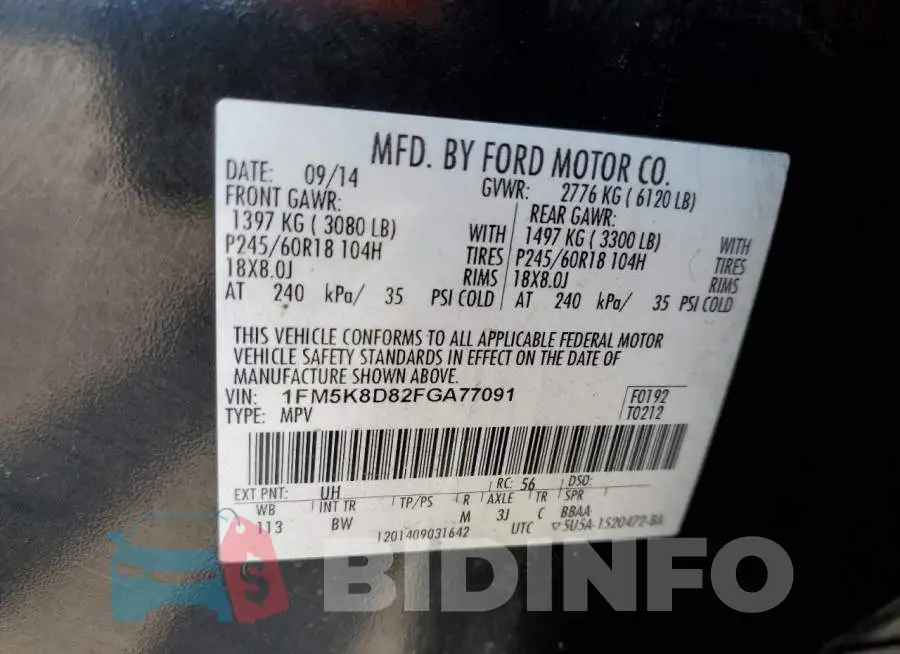 1FM5K8D82FGA77091 Photo# 10