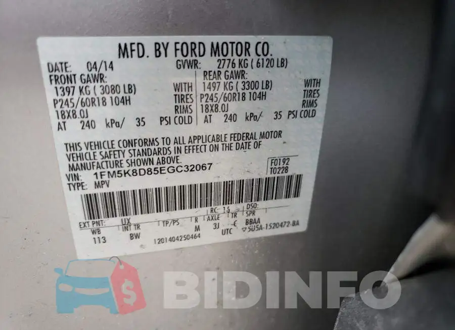 1FM5K8D85EGC32067 Photo# 12