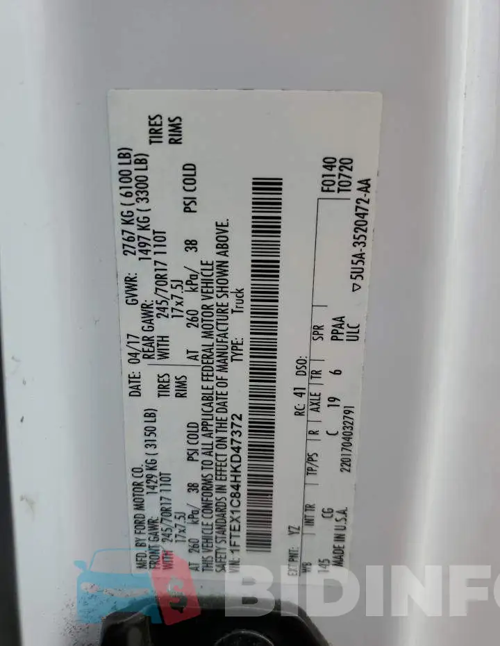 1FTEX1C84HKD47372 Photo# 13
