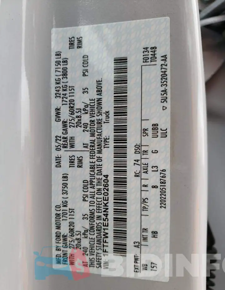 1FTFW1E54NKE02604 Photo# 13