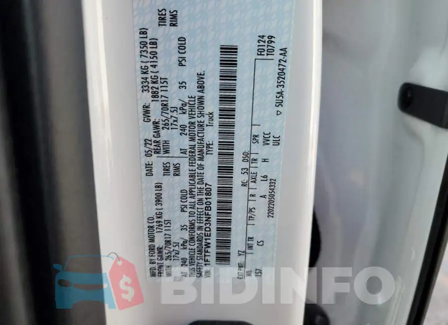 1FTFW1ED3NFB01807 Photo# 12