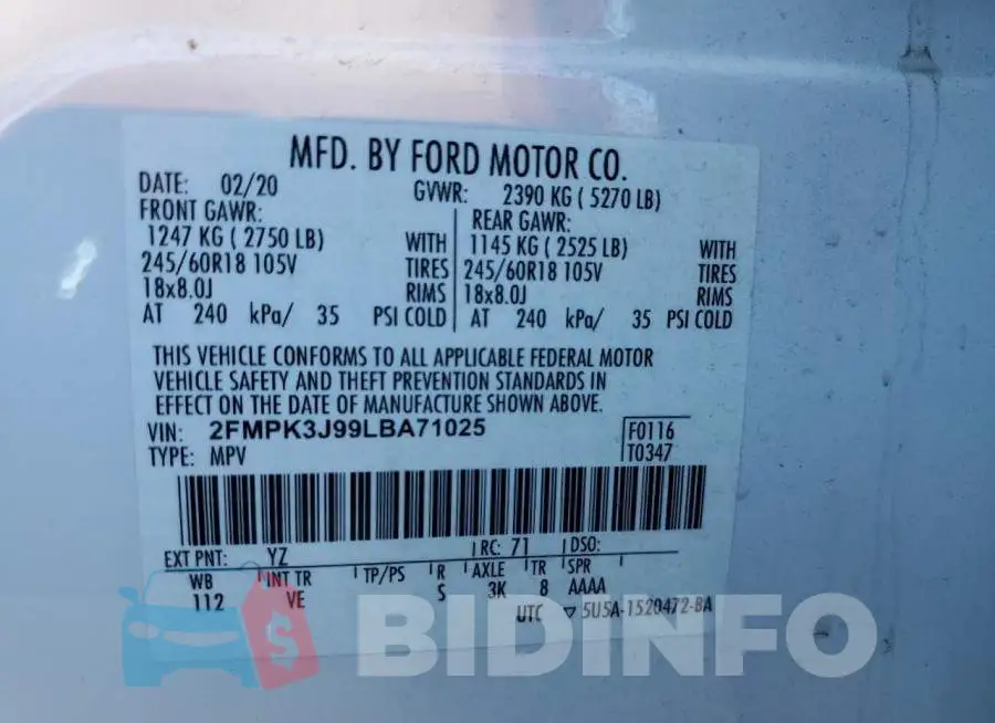 2FMPK3J99LBA71025 Photo# 14