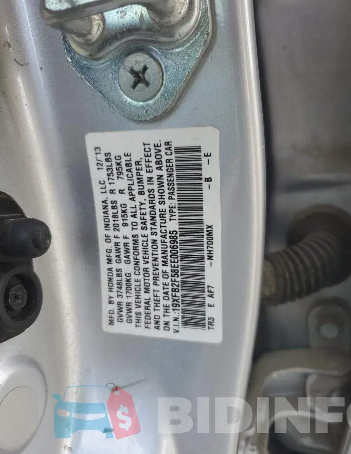 19XFB2F58EE006985 Photo# 12
