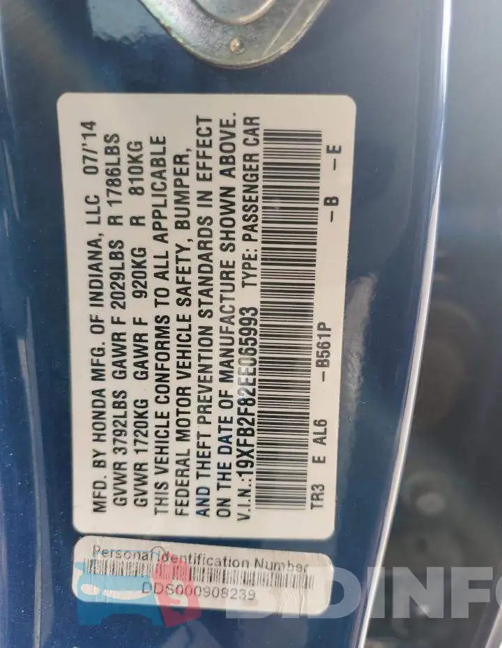 19XFB2F82EE065993 Photo# 13