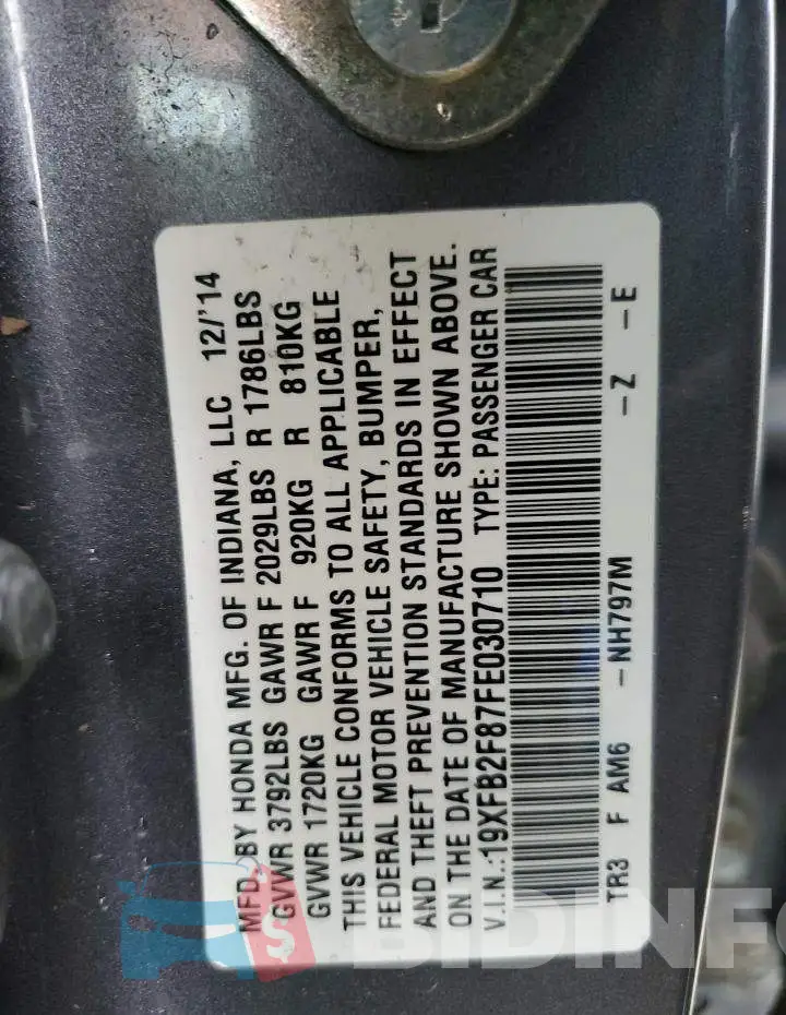 19XFB2F87FE030710 Photo# 12