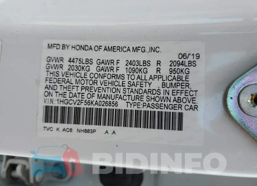 1HGCV2F56KA026856 Photo# 13