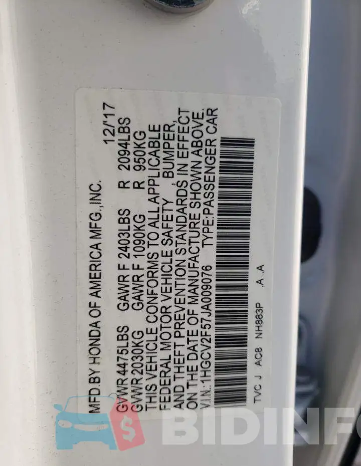 1HGCV2F57JA009076 Photo# 10