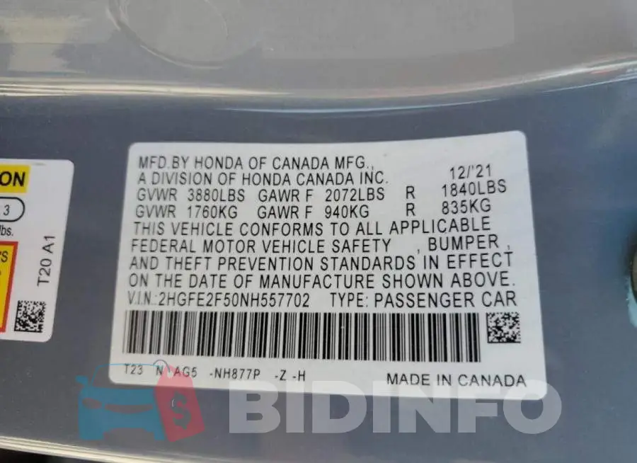 2HGFE2F50NH557702 Photo# 10