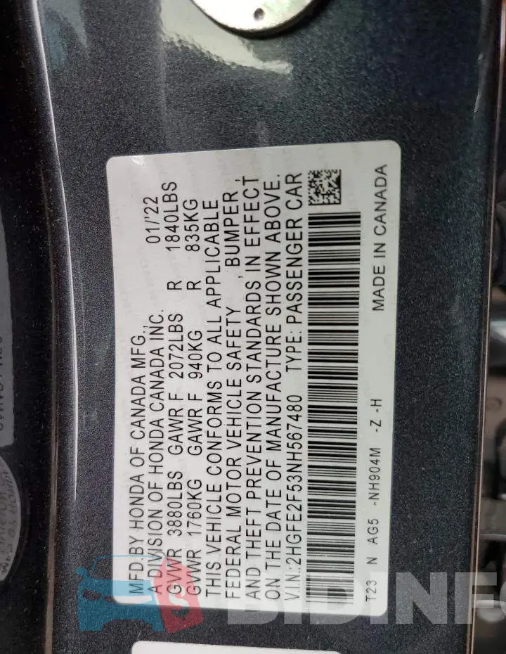 2HGFE2F53NH567480 Photo# 13