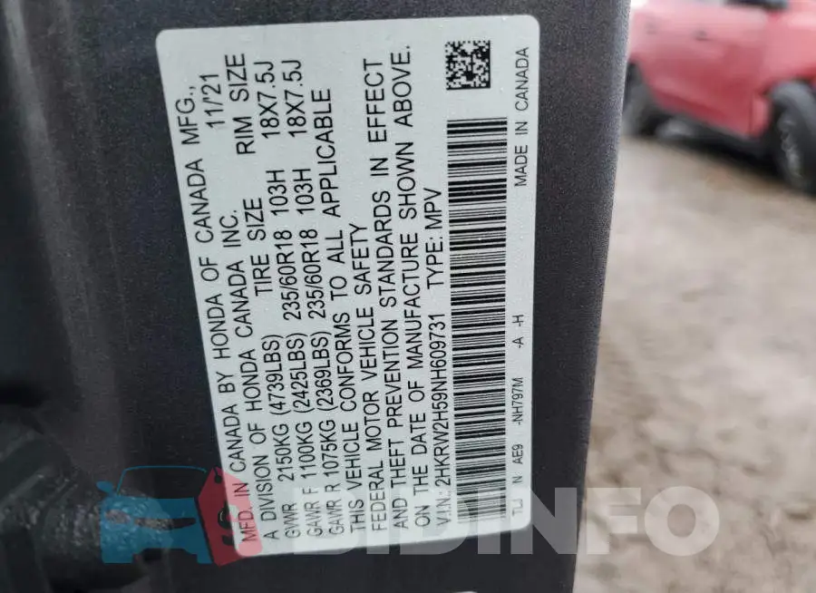2HKRW2H59NH609731 Photo# 13