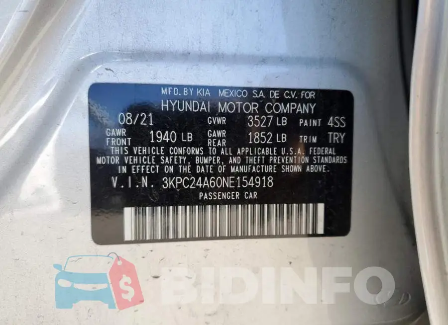 3KPC24A60NE154918 Photo# 12