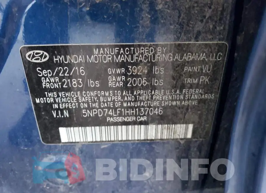 5NPD74LF1HH137046 Photo# 13