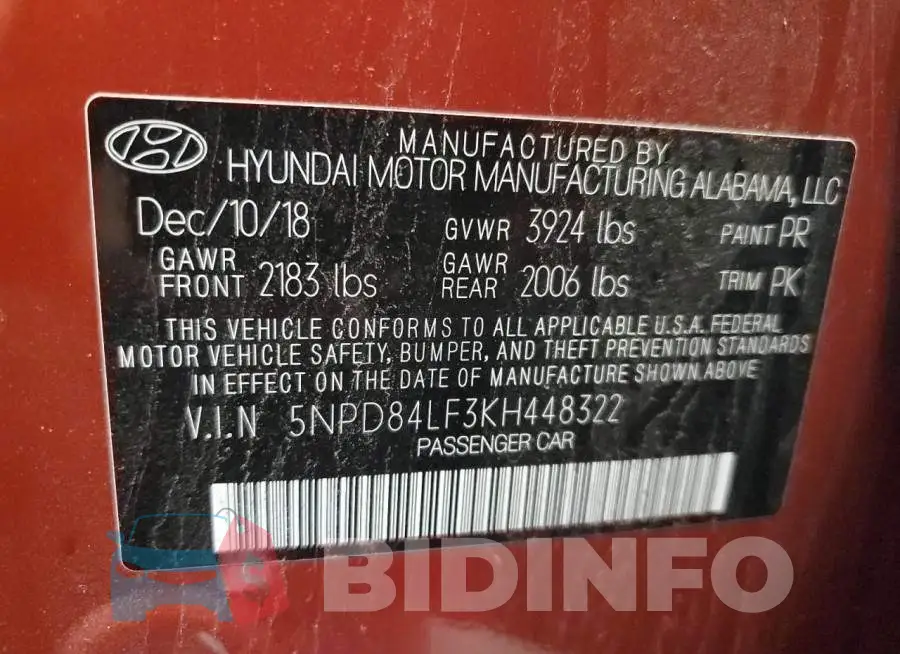 5NPD84LF3KH448322 Photo# 12