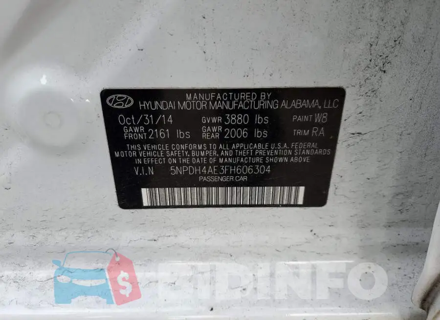 5NPDH4AE3FH606304 Photo# 12
