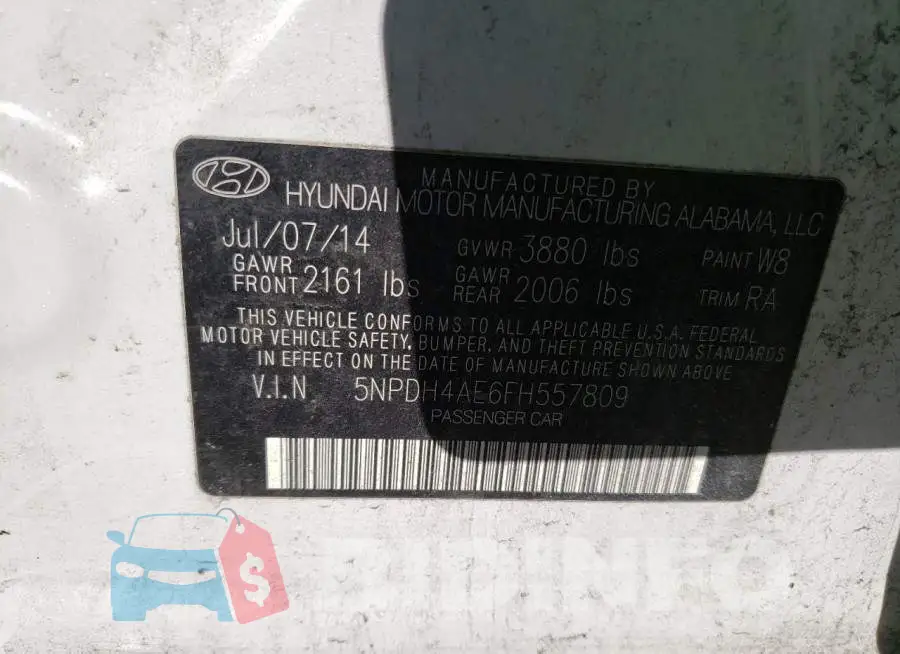 5NPDH4AE6FH557809 Photo# 12