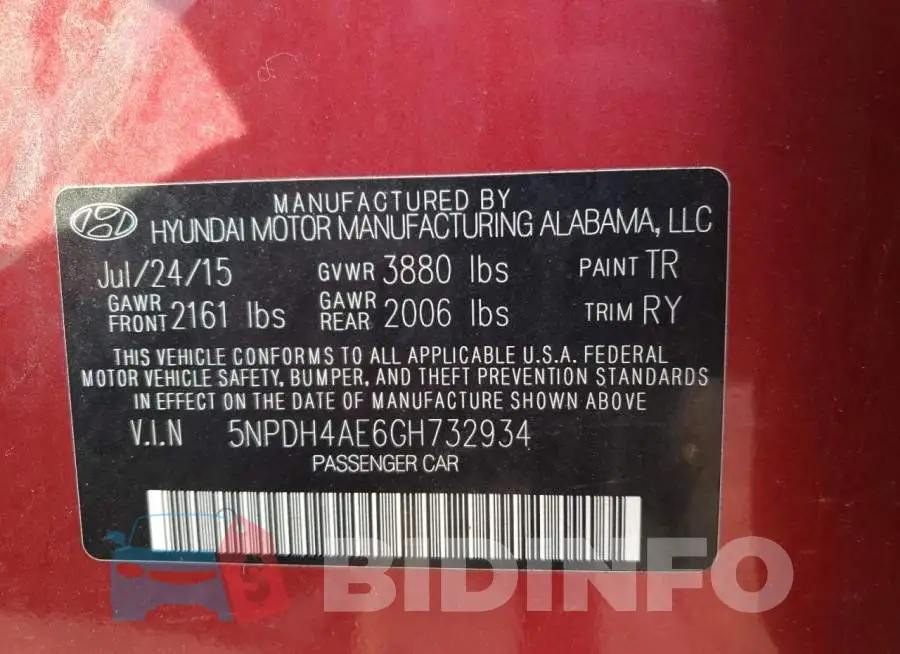 5NPDH4AE6GH732934 Photo# 12
