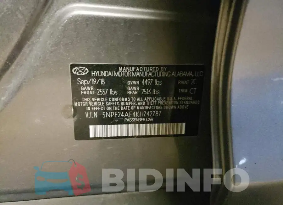 5NPE24AF4KH742787 Photo# 12