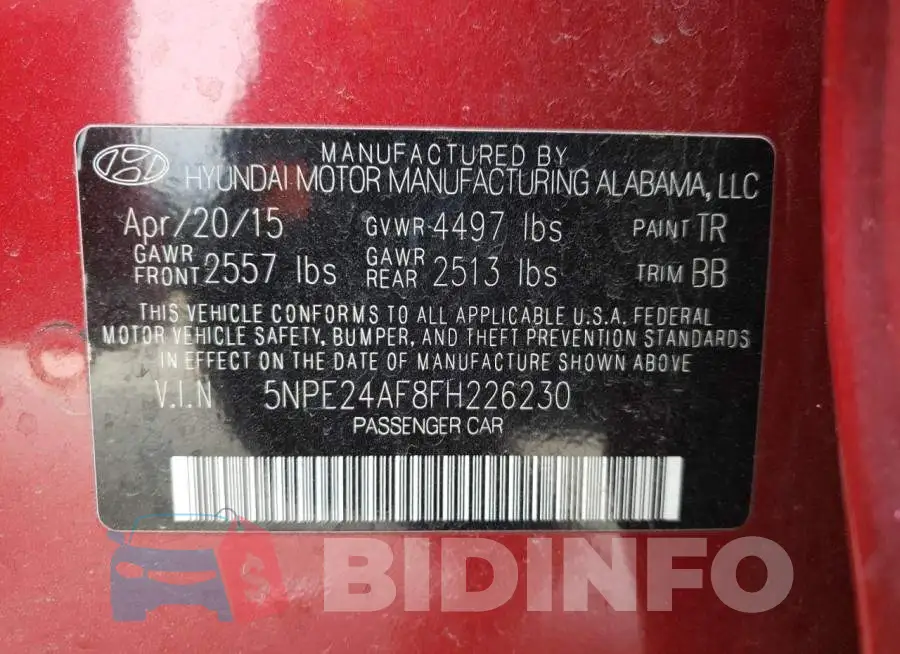 5NPE24AF8FH226230 Photo# 13