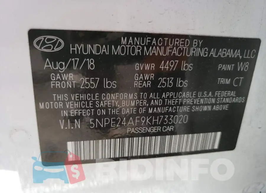 5NPE24AF9KH733020 Photo# 12