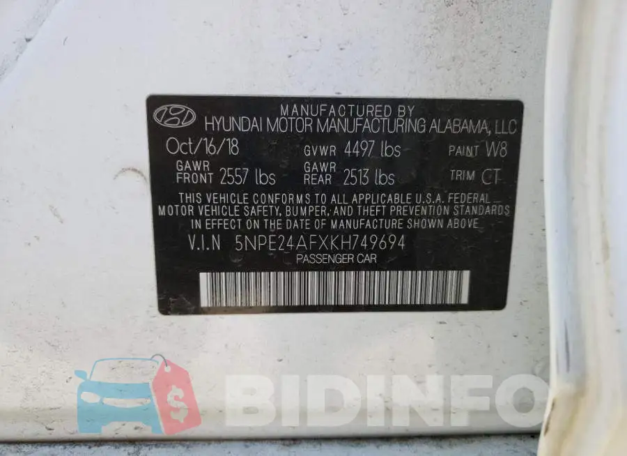 5NPE24AFXKH749694 Photo# 12