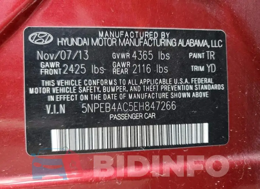 5NPEB4AC5EH847266 Photo# 12