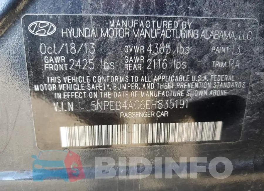 5NPEB4AC6EH835191 Photo# 12