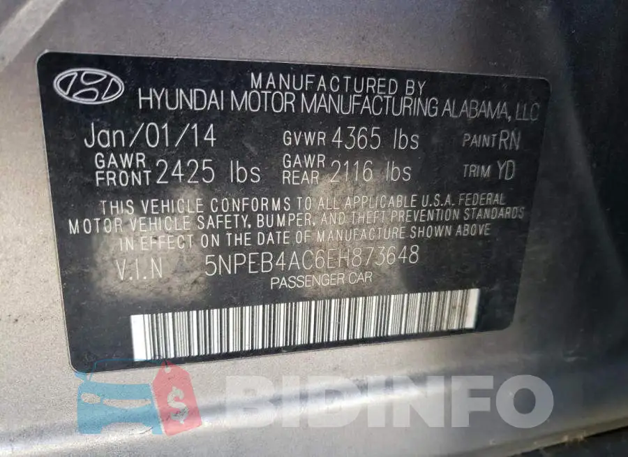 5NPEB4AC6EH873648 Photo# 10