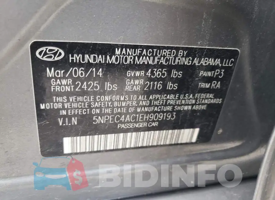 5NPEC4AC1EH909193 Photo# 10