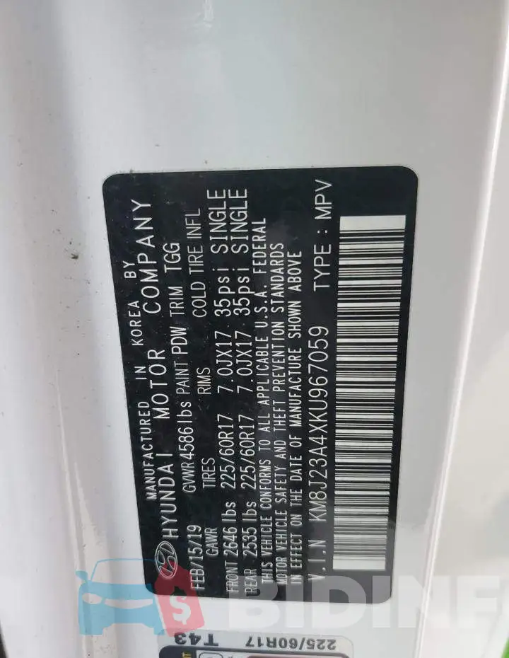 KM8J23A4XKU967059 Photo# 14