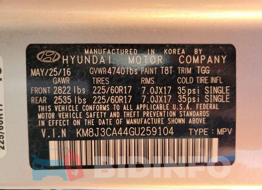 KM8J3CA44GU259104 Photo# 10