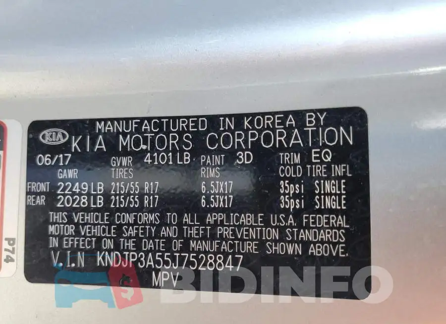 KNDJP3A55J7528847 Photo# 10