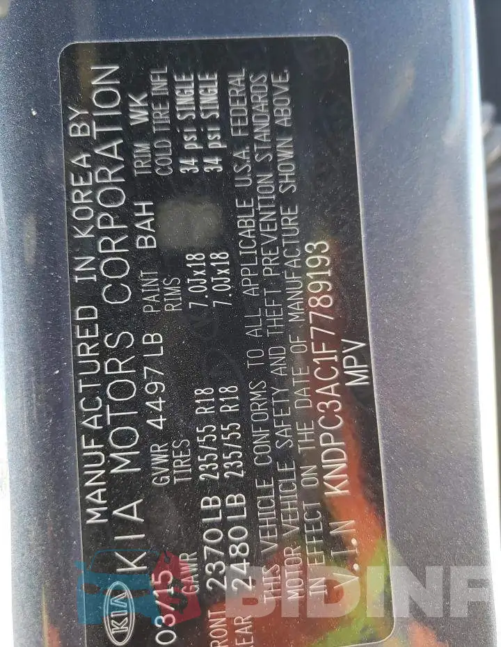 KNDPC3AC1F7789193 Photo# 10