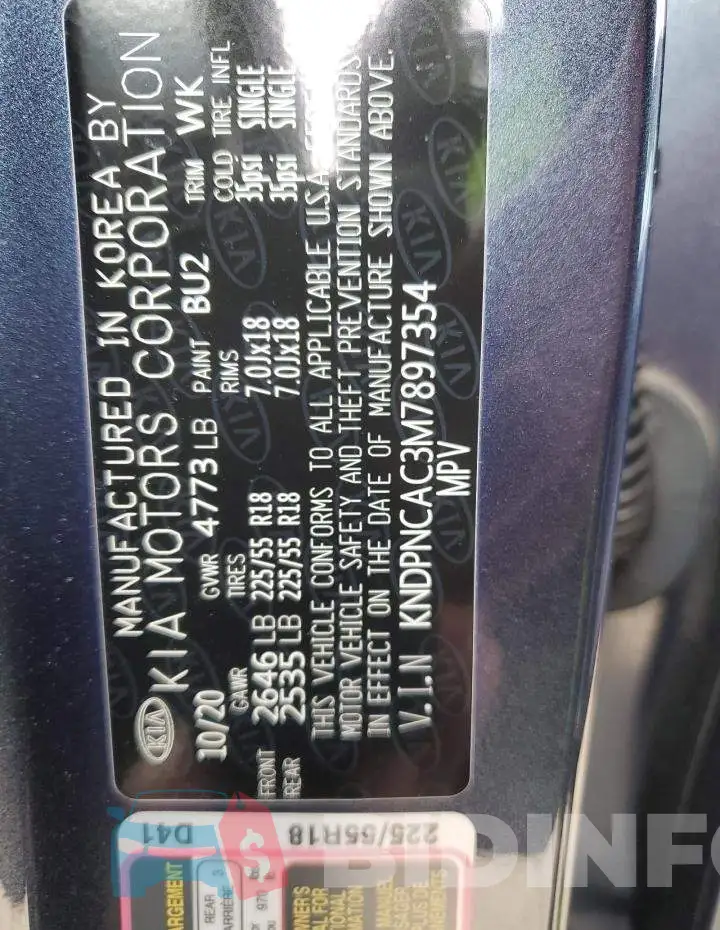 KNDPNCAC3M7897354 Photo# 12