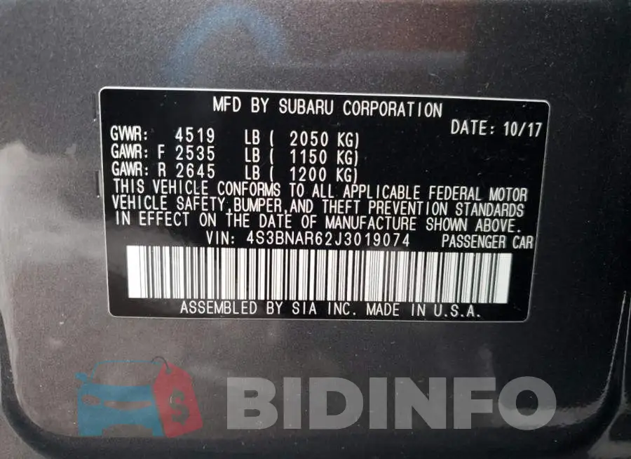 4S3BNAR62J3019074 Photo# 12