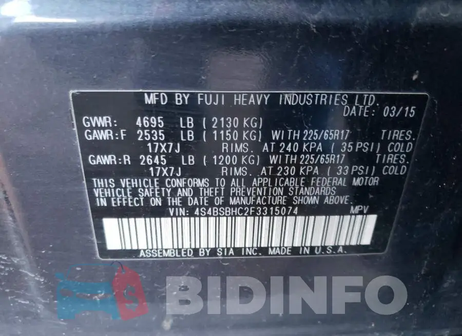 4S4BSBHC2F3315074 Photo# 10