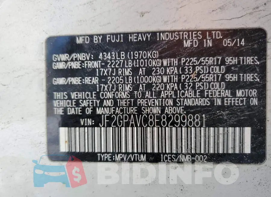 JF2GPAVC8E8299881 Photo# 12