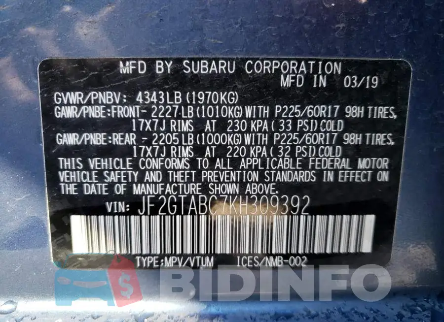 JF2GTABC7KH309392 Photo# 13